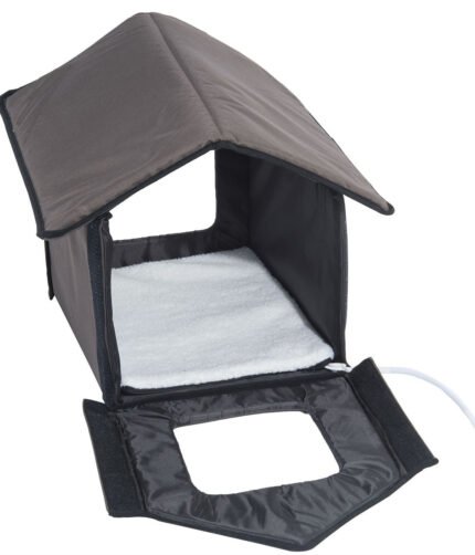 Heated Outdoor Cat House with Lamb Wool Padded Cats Bed in Brown