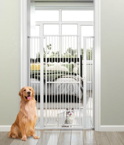 59" Extra Tall Pet Gate Heavy-Duty Metal Cat Gate with Wide Opening-White